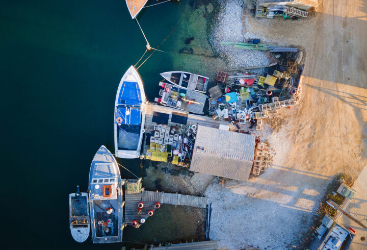 Drone view of boats dockes on Martha's Vineyard